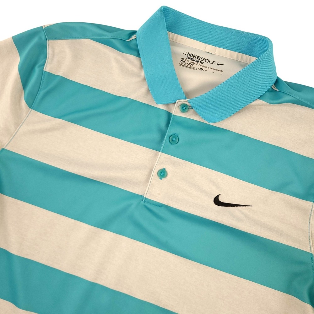 Nike Golf Dri-FIT Polo Shirt Mens M Blue Stripe Golf Performance Logo Top